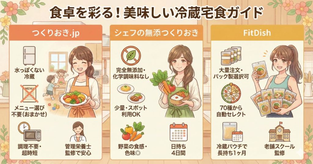 つくりおきとシェフの無添つくりおき、FitDishの図解