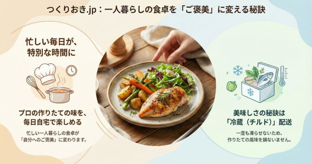 つくりおき.jpが一人暮らしの食卓を「自分へのご褒美」に変える3つの理由